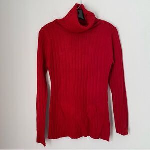 Chicoree Women’s Turtle Neck Ribbed Knit Long Sleeve Red Sweater